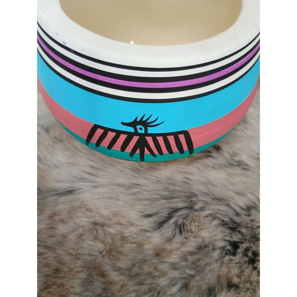 Tesa Hand Painted Southwestern-Style Western Ceramic Bowl With Multicolor Stripe - Picture 4 of 6